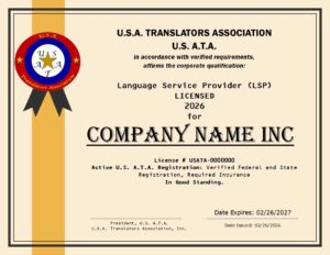 LSP License from the U.S. A.T.A.